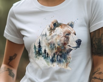 Bear Shirt Grizzly Bear T-Shirt Bear In The Forest Graphic Tee Nature Lover Gift Animal Lover Gift