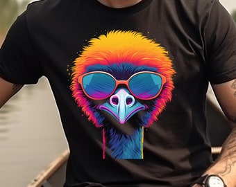Ostrich Shirt Cool 80s Style Retro Ostrich T-Shirt Colorful Ostrich In Sunglasses Graphic Tee Old School Cool Ostrich Gift