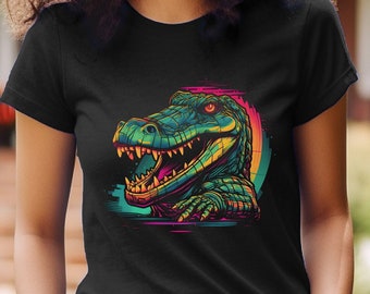 Crocodile Shirt Colorful 80s Retro Croc T-Shirt Crocodile Croc Alligator Gator Graphic Tee