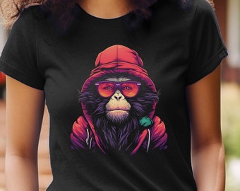 Macaque Shirt Cool Monkey In Streetwear With Sunglasses T-Shirt Hipster Party Animal Monkey Graphic Tee