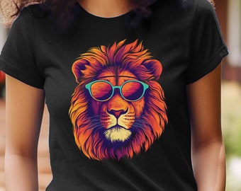 Lion Shirt Party Animal Lion T-Shirt King Of The Jungle Graphic Tee Lion In Sunglasses Funny Animal