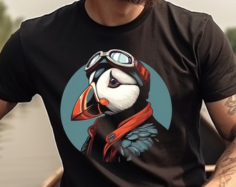 Puffin Pilot T-Shirt: Funny Animal Graphic Tee