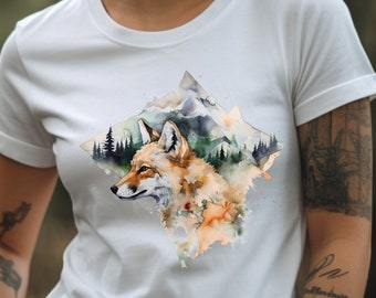 Fox Shirt Mountain and Forest Red Fox T-Shirt Animal Lover Gift Nature Lover Gift Fox Graphic Tee