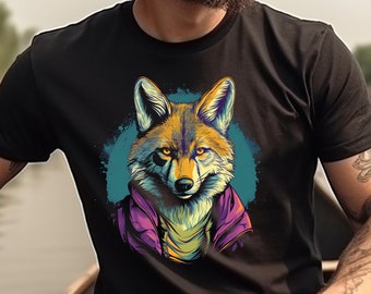 80s Retro Coyote Shirt Coyote T-Shirt Hipster Coyote In A Vest Graphic Tee Funny Animal TShirt