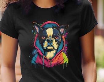 Dog Shirt Boston Terrier T-Shirt Dog in a Hoode TShirt Gift For Boston Terrier Owner Gift For Dog Lover Animal Lover Gift Boston Lover