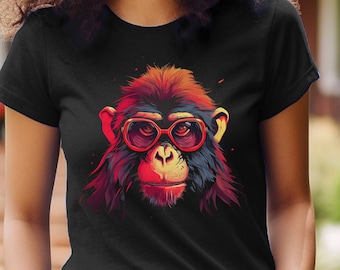 Macaque Shirt Hipster Monkey With Glasses T-Shirt Party Animal Monkey Graphic Tee
