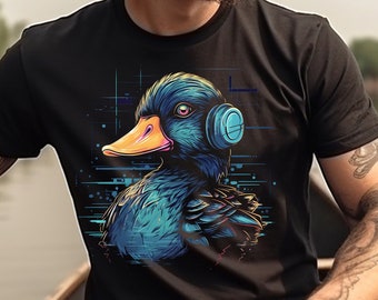 Koszulka z kaczką Cyberpunkowa koszulka z kaczką Fajna cyfrowa kaczka Kaczka prezent dla właściciela Kaczka prezent dla mamy Kaczka tata koszulka graficzna