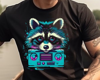 Raccoon Shirt Retro Cyberpunk Tech Raccoon T-Shirt