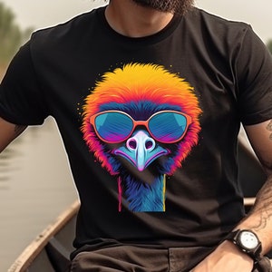 Ostrich Shirt Cool 80s Style Retro Ostrich T-Shirt Colorful Ostrich In Sunglasses Graphic Tee Old School Cool Ostrich Gift