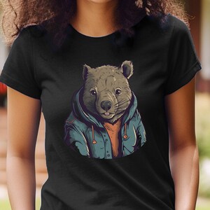 Wombat Shirt Hipster Wombat Wearing A Hoodie T-Shirt Funny Animal Graphic Tee