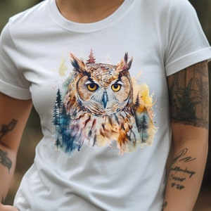 Owl Shirt Great Horned Owl T-Shirt Owl In The Forest Graphic Tee Owl Lover Gift Nature Lover