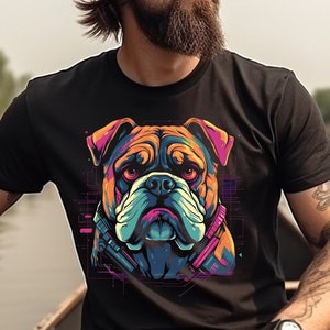 Bulldog Shirt Cyberpunk Bulldog T-Shirt Gift For Bulldog Owner Animal Lover Graphic Tee 80s Style Cyber Dog Bulldog Mom Bulldog Dad TShirt