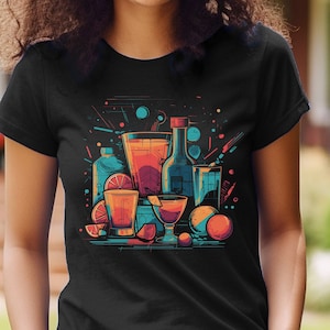 Koszulka miksologiczna Retro 80s Drinker Bartender Bar Back Cocktail Party Partywear T-shirt