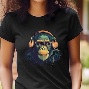 Hipster Chimp Shirt Chimpanzee T-Shirt Ape Gift Monkey Gift Chimp Listening To Music Graphic Tee