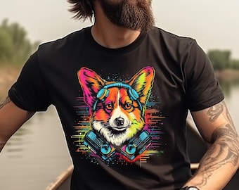 Dog Shirt Corgi T-Shirt Cyberpunk Dog TShirt Colorful Corgi Dog Gift For Corgi Owner Gift For Dog Lover Animal Lover Gift