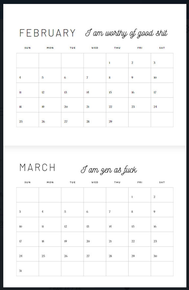 2024 Printable Funny Calendar Motivational Monthly Sayings Etsy