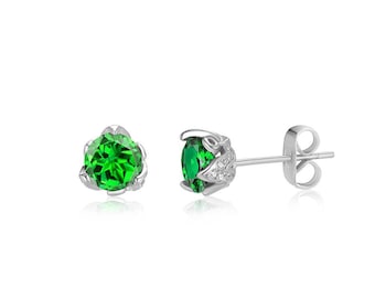 May Birthday Bequest Rhodium White Plated Emerald Green Cubic Zirconia CZ Stud Earrings