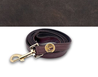 Dark brown vegan leather dog leash - Perfect for small to medium breeds -Includes D-ring attachment for hanging poop bag