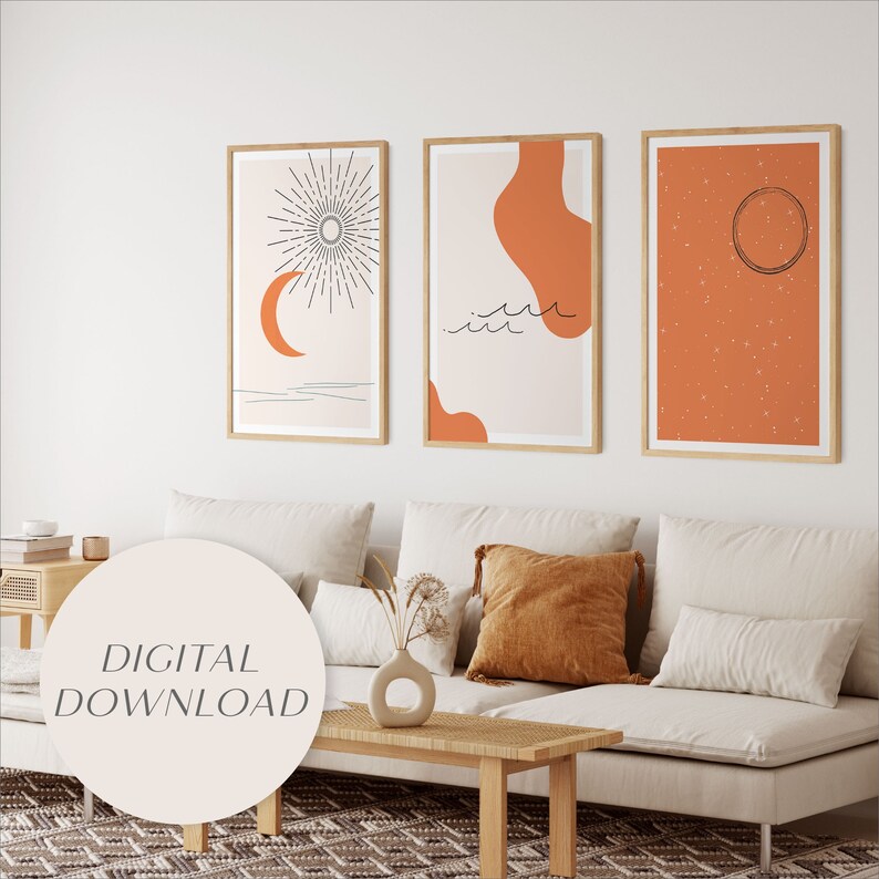 Rust Boho Wall Art Set of 3 Prints Mid Century Modern Art Etsy