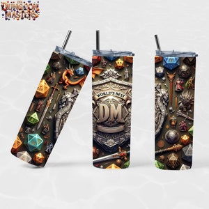 &#39;S Werelds beste DM - Dungeon Master - Dungeons and Dragons - 20oz Tumbler sublimatieontwerp, digitale download, recht en taps toelopend, 300 DPI AI