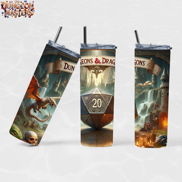 D20 Die - DnD Dungeons and Dragons - 20oz Tumbler Sublimation Design, Digital Download, Straight & Tapered, 300 DPI PNG AI