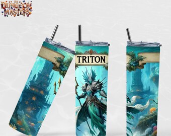 Triton Race - DnD Dungeons and Dragons - Diseño de sublimación de vaso de 20 oz, descarga digital, recto y cónico, 300 DPI PNG AI