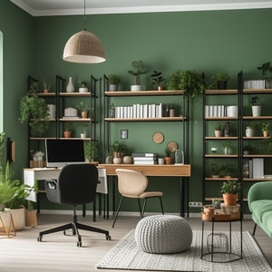 Green Home Office Virtual Background | 5 Zoom Virtual Backgrounds | Backdrop | Office Background | Microsoft Teams | Facebook | Google Meet