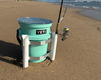 2 Fishing Rod Holder for YETI Loadout Bucket, Aluminum Frame, USA Made, Christmas Gift