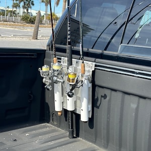 3 Fishing Rod Holder for Toyota Tundra Bed Accessory Rail, Aluminum Frame, USA Made