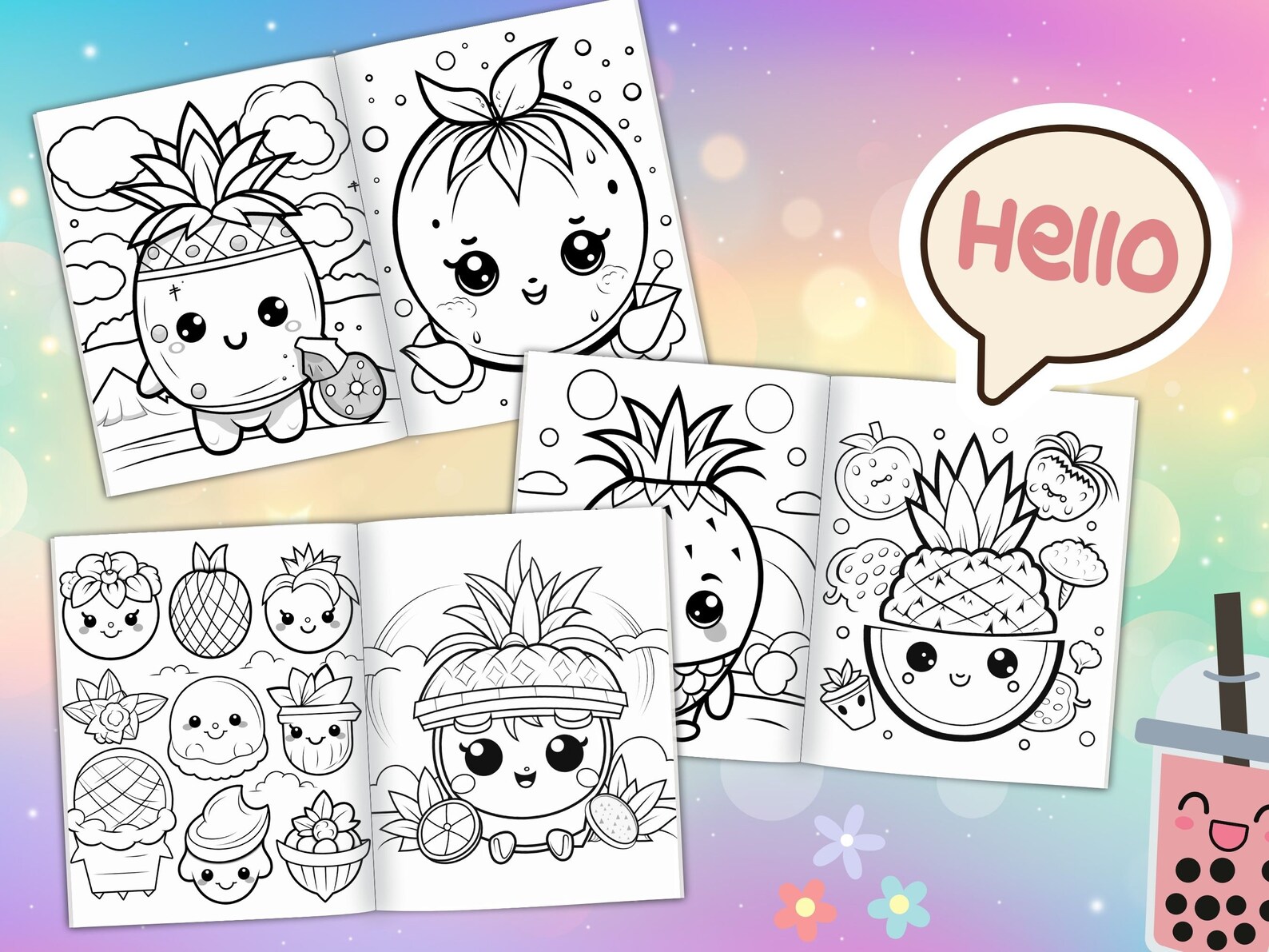 200 Cute Kawaii Summer Coloring Pages for Kids Colouring Book Summer ...