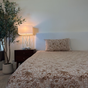 Vintage Style Jaipuri Hand Block Floral Percale Cotton Oversized King Flat Sheet (Brown base with floral pattern)