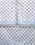 Vintage Style Jaipuri Hand Block Blue Floral Percale Cotton Flat or Fitted Sheet (King and Queen sizes available)