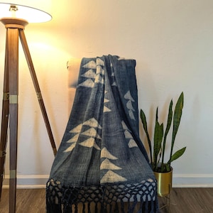 Boho style Indigo Geometric Stacked Triangles Block Print Throw