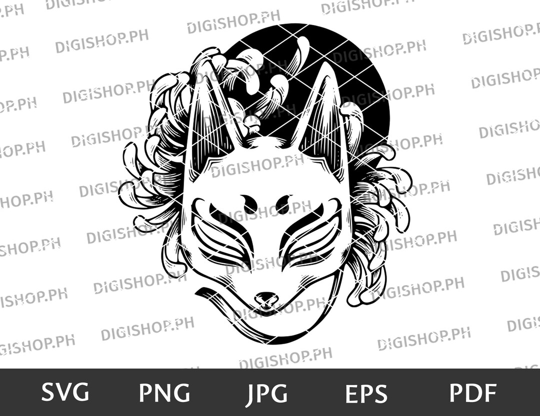 Kitsune Mask Vector Svg Png Jpg Pdf and Esp. Instant Etsy