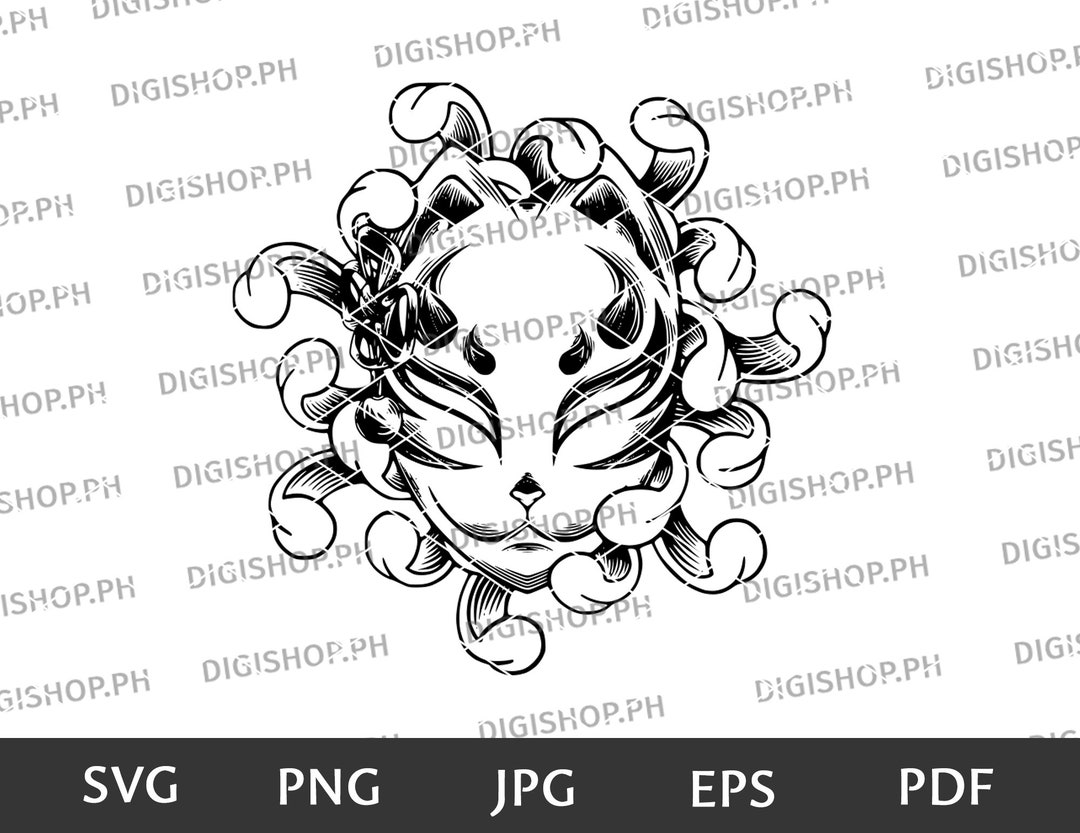 Kitsune Mask Vector Svg Png Jpg Pdf and Esp. Instant Etsy