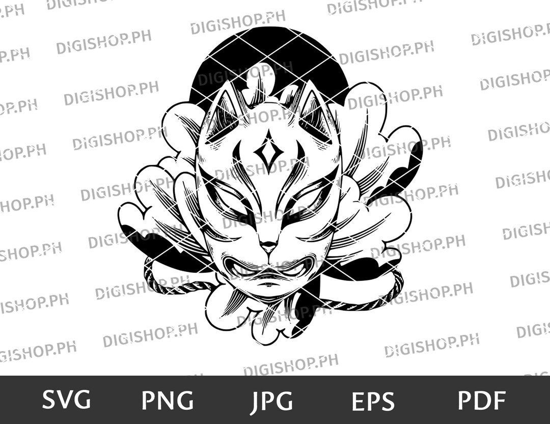 Kitsune Mask Vector Svg Png Jpg Pdf and Esp. Instant Etsy
