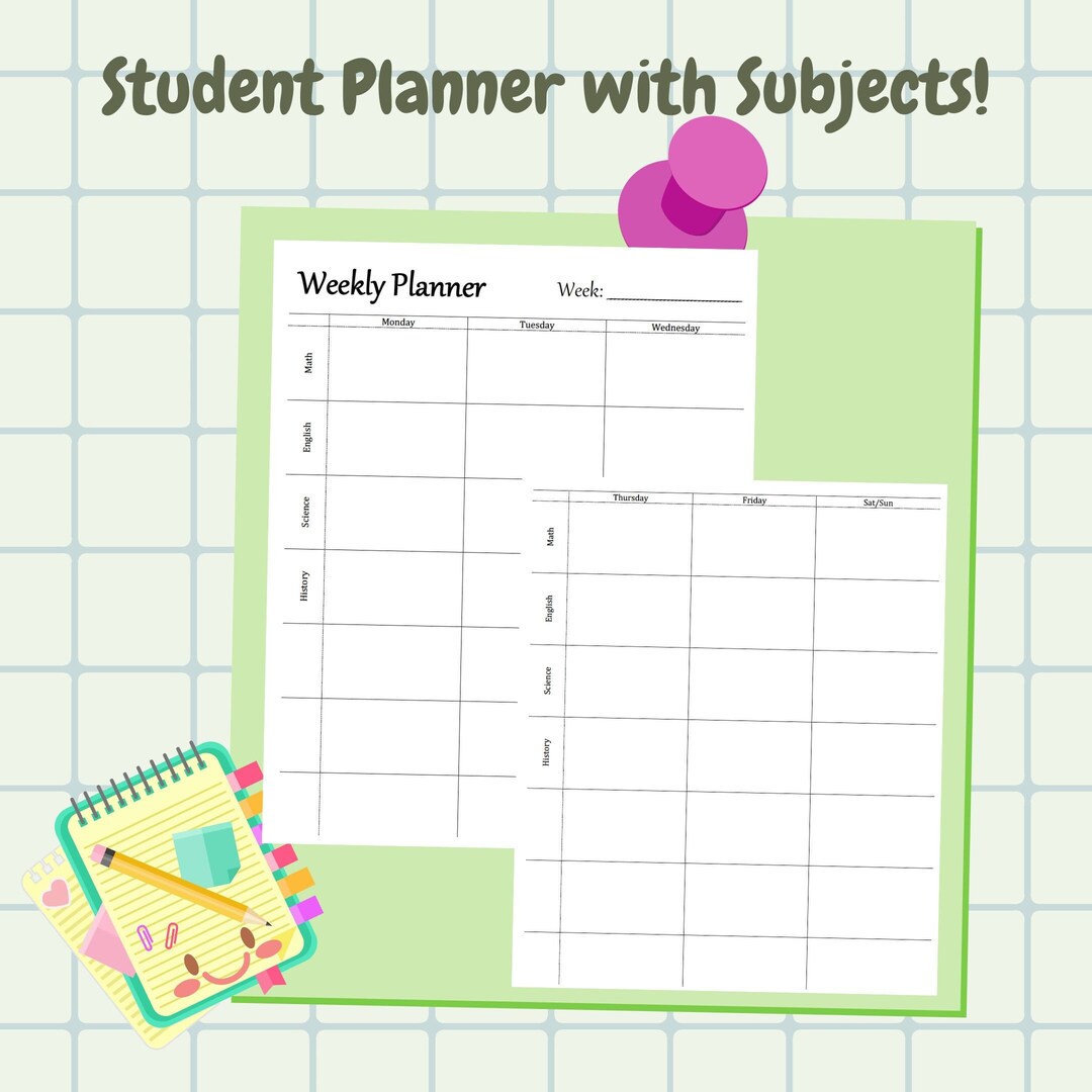 high school student planner with subjects