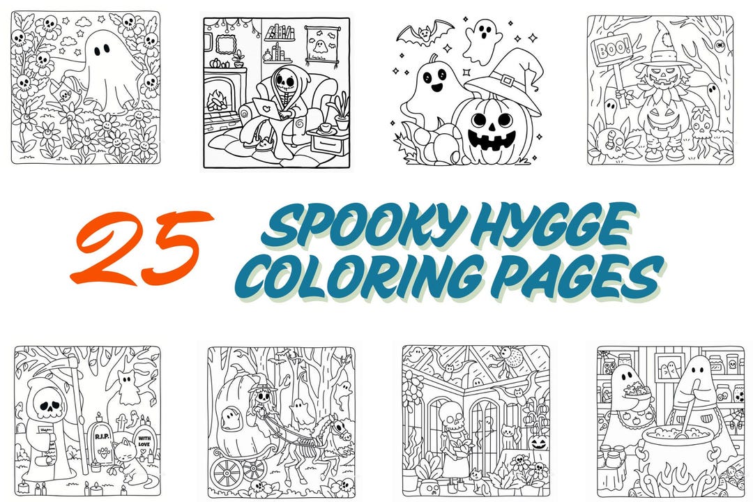 Spooky Hygge Coloring Pages | 25 Cute & Cozy Halloween Pages for Fun | Instant Download PDF - Etsy