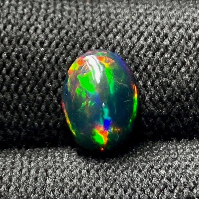 AAAAA Grade Natural Black Opal Cabochon GemstoneWelo Fire Black Opal Handmade Oval Shape OpalOctober Birthstone Gemstone, Size 8x10 MM. image 3