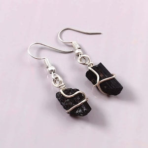 Raw Tourmaline Stud Earrings- Black Tourmaline Earrings- Raw Black Earrings- Raw Gemstone Studs- October Birthstone- Gift For Her,
