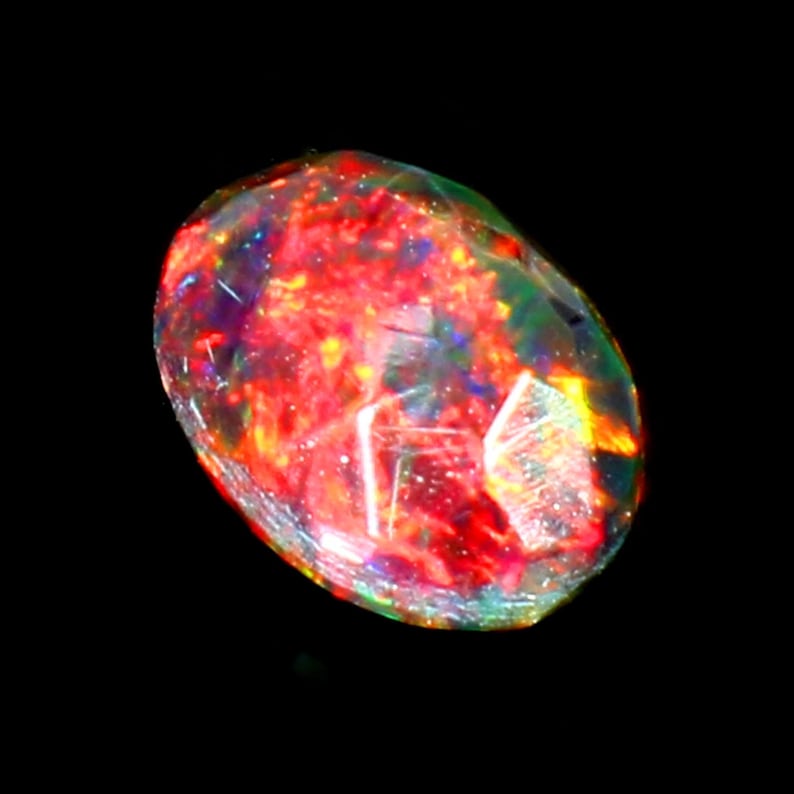 AAAAA Grade Natural Black Opal Cabochon Gemstone+Welo Fire Black Opal+ Faceted Oval Shape Opal+October Birthstone Gemstone, Size 7x5 MM. image 6