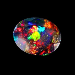 AAAAA-kvalitet naturlig svart opal cabochon ädelsten + Welo eld svart opal + fasetterad oval form opal + oktober födelsesten ädelsten, storlek 7x5 MM. bild 2