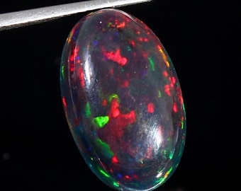 AAAAA Grade Natural Black Opal Cabochon Gemstone+Welo Fire Black Opal+ Handmade Oval Shape Opal+October Birthstone Gemstone, Size 14x10 MM.