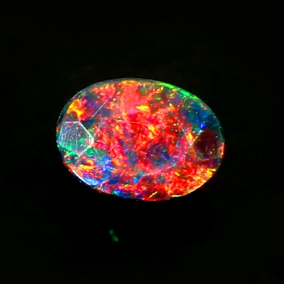 AAAAA Grade Natural Black Opal Cabochon Gemstone+Welo Fire Black Opal+ Faceted Oval Shape Opal+October Birthstone Gemstone, Size 7x5  MM.