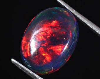 AAAAA Grade Natural Black Opal Cabochon Gemstone+Welo Fire Black Opal+ Handmade Oval Shape Opal+October Birthstone Gemstone, Size 5x7 MM.