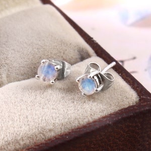 Round Rainbow Moonstone Stud Earrings- Moonstone Earrings- Moonstone Jewelry- Moonstone Studs- Celestial Earrings- Gift For Her,