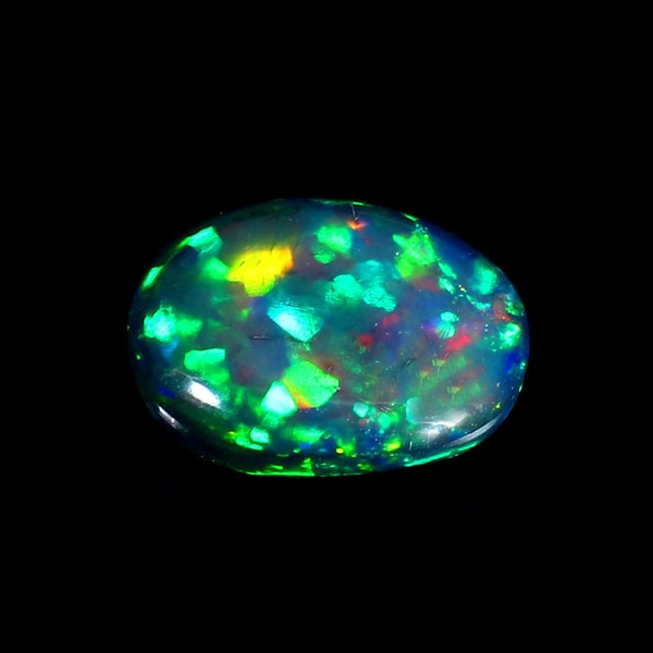 AAAAA Grade Natural Black Opal Cabochon Gemstone+Welo Fire Black Opal+ Handmade Oval Shape Opal+October Birthstone Gemstone, Size 14x10 MM.