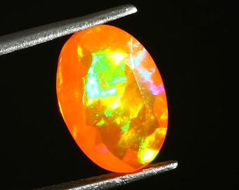 AAAAA Grade Natural Orange Opal Cabochon Gemstone+Mexican Fire Opal+ Faceted Oval Shape Opal+October Birthstone Gemstone, Size 13x9  MM.