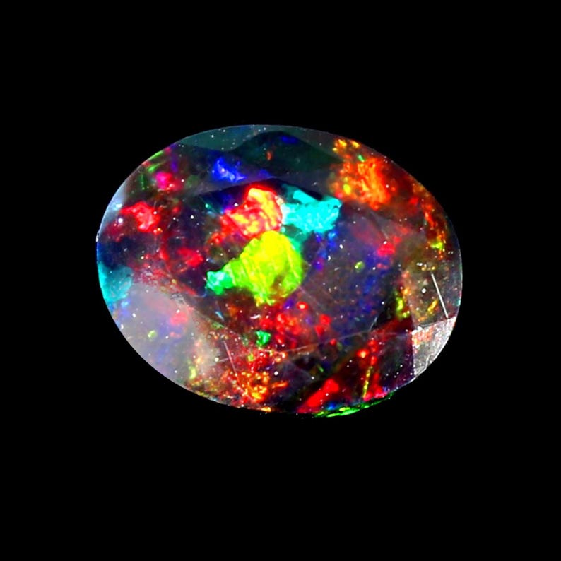 AAAAA-kvalitet naturlig svart opal cabochon ädelsten + Welo eld svart opal + fasetterad oval form opal + oktober födelsesten ädelsten, storlek 7x5 MM. bild 4