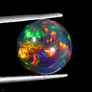 10 MM Opal okrągły - naturalny czarny etiopski opal ognisty - czarny opal - opal ognisty Welo - kamień urodzinowy października - kamień opalowy - kaboszon opalowy - luźny opal